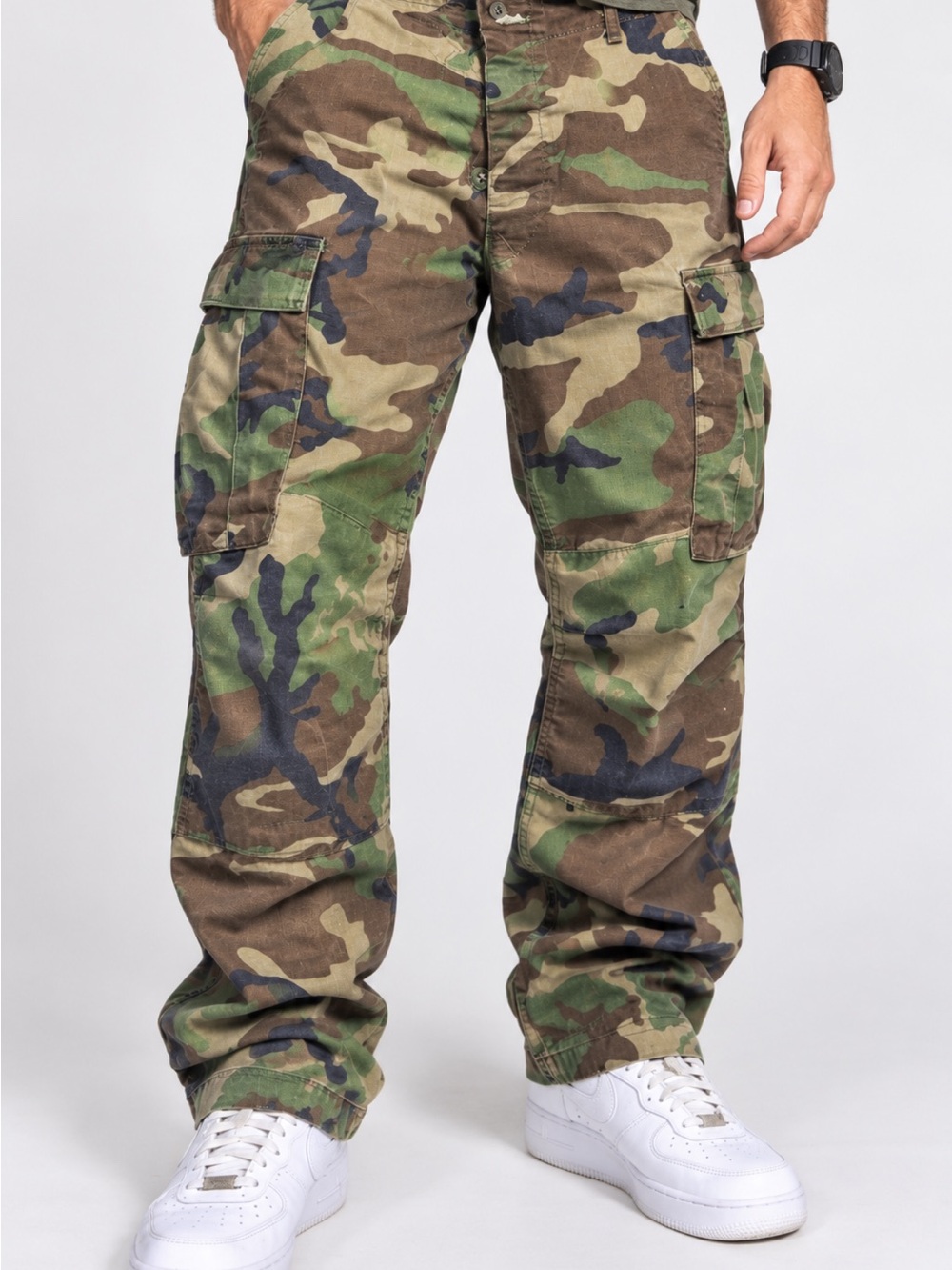 Vintage U.S. Army Woodland Camo Cargo Pants - Green/Brown